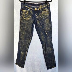 Gold Coated Dark Blue Denim Skinny Jeans Juniors Size 11 EUC